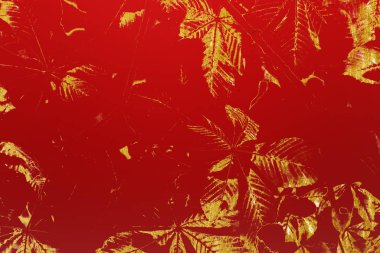 Kırmızı, altın desenli yüzey. Metin veya tasarım için renkli grunge arkaplanı.