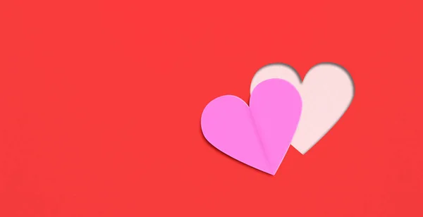 Flat Lay Hearts Red Paper Background Valentines Day Concepts — 스톡 사진