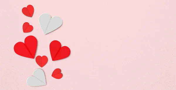 Coeurs Plats Sur Fond Papier Rose Concepts Saint Valentin — Photo