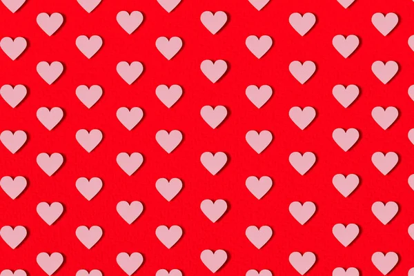 Padrão Sem Costura Com Corações Cor Rosa Fundo Vermelho Papel — Fotografia de Stock