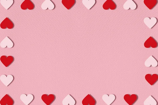 Frame Hearts Paper Pink Background Top View Valentine Day Concept — 스톡 사진