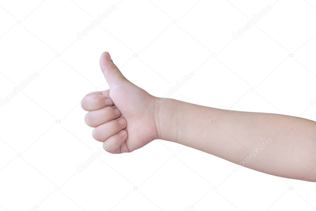 Child's hand with thumb isolated on white background. with clipping path.