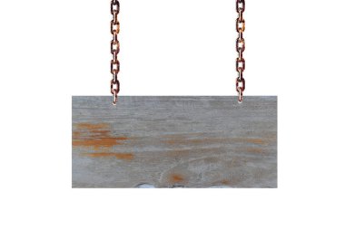 Beyaz zemin üzerinde asılı boş tahta tabelalar.