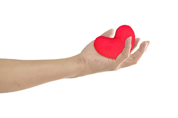 Rotes Herz Der Hand Isoliert Auf Weißem Hintergrund Valentinstag Konzept — Stockfoto