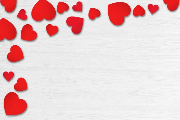 Beyaz Ahşap Arka Planda Kırmızı Kalpler Sevgililer Günü Konsepti — Stok fotoğraf