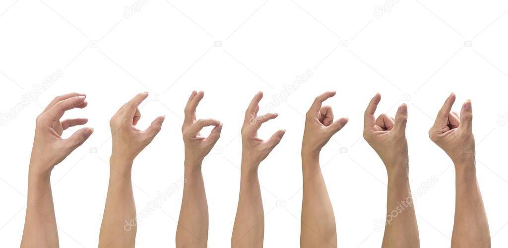 Set of male hand gestures pick isolated on a white background.