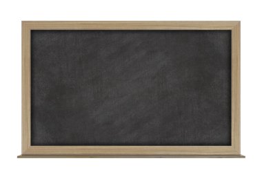 Beyaz arka planda izole edilmiş ahşap çerçeveli boş siyah karatahta. Metin için kopyalama alanı ile.