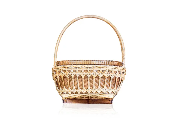 Bamboo Basket Isolated White Background Object Clipping Path — 스톡 사진