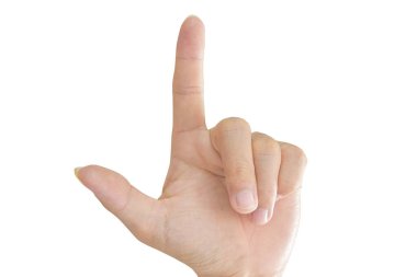 Kırpma yolu ile beyaz arkaplan üzerinde el işaretleme kapalı yakın çekim.