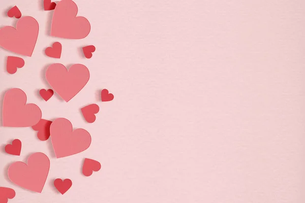 Red Hearts Soft Pink Paper Color Background Valentine Day Concept — Stock Photo, Image