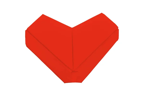 Piros Papír Origami Szív Elszigetelt Fehér Alapon Tárgyak Nyírási Útvonallal — Stock Fotó