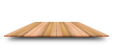 Boş ahşap masa ya da beyaz arka planda izole edilmiş tezgah. Ürün gösterimi veya tasarımı için