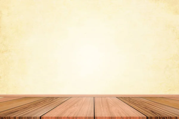 Empty Wooden Floor Light Yellow Pastel Color Background Your Product — Stock Photo, Image