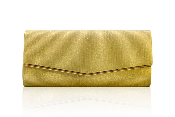 Gouden Clutch Tas Met Diamanten Geïsoleerd Witte Achtergrond Met Clipping — Stockfoto