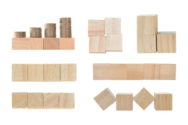 Collection Different Wood Toy Cubes Isolated White Background Object Clipping — 스톡 사진