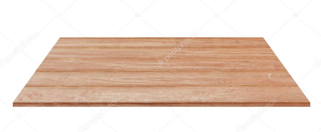 Light wooden tabletop or shelf isolated on white background.