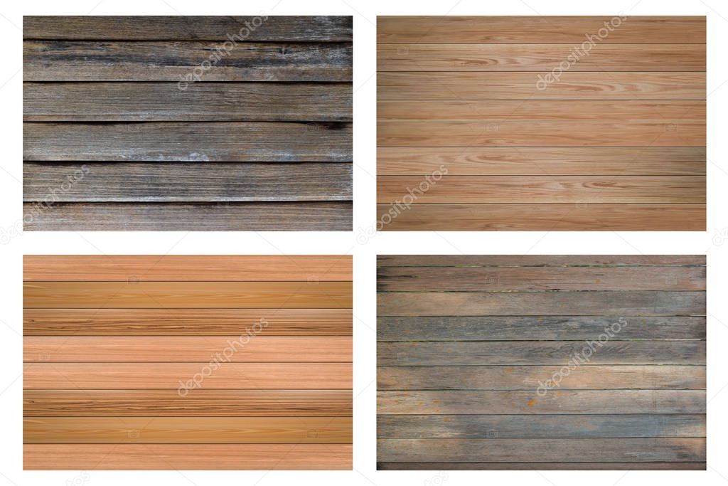 Set of different wooden texture isolated on white background.
