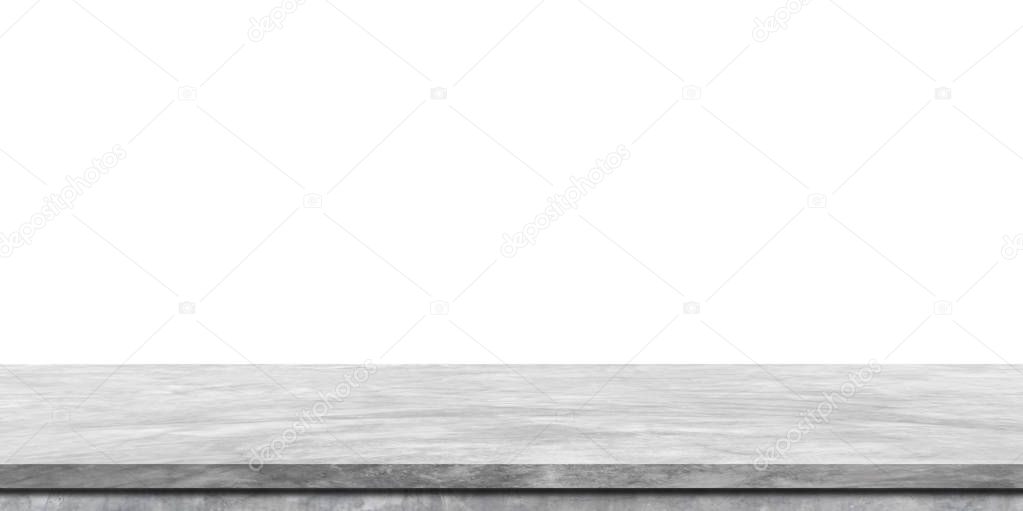 Empty marble table or shelf isolated on white background. For design or product display montage.