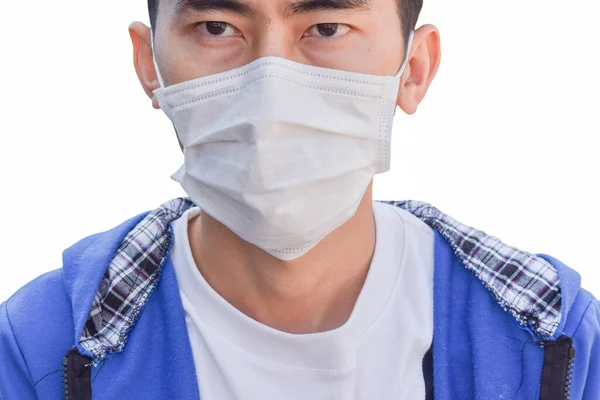 Primer Plano Hombre Asiático Con Máscara Médica Sobre Fondo Blanco —  Fotos de Stock