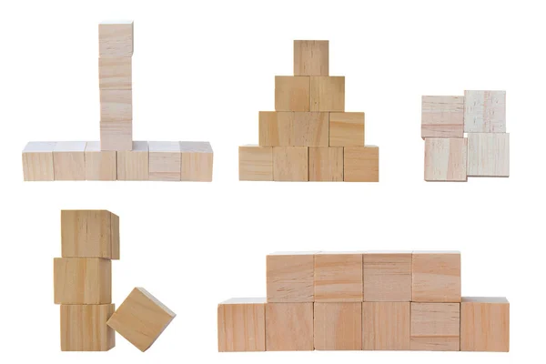 Collection Different Wood Toy Cubes Isolated White Background Object Clipping — 스톡 사진