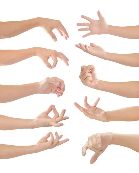 Erkek el hareketi ve işaret koleksiyonu kırpma yolu olan beyaz arkaplanda izole edildi.
