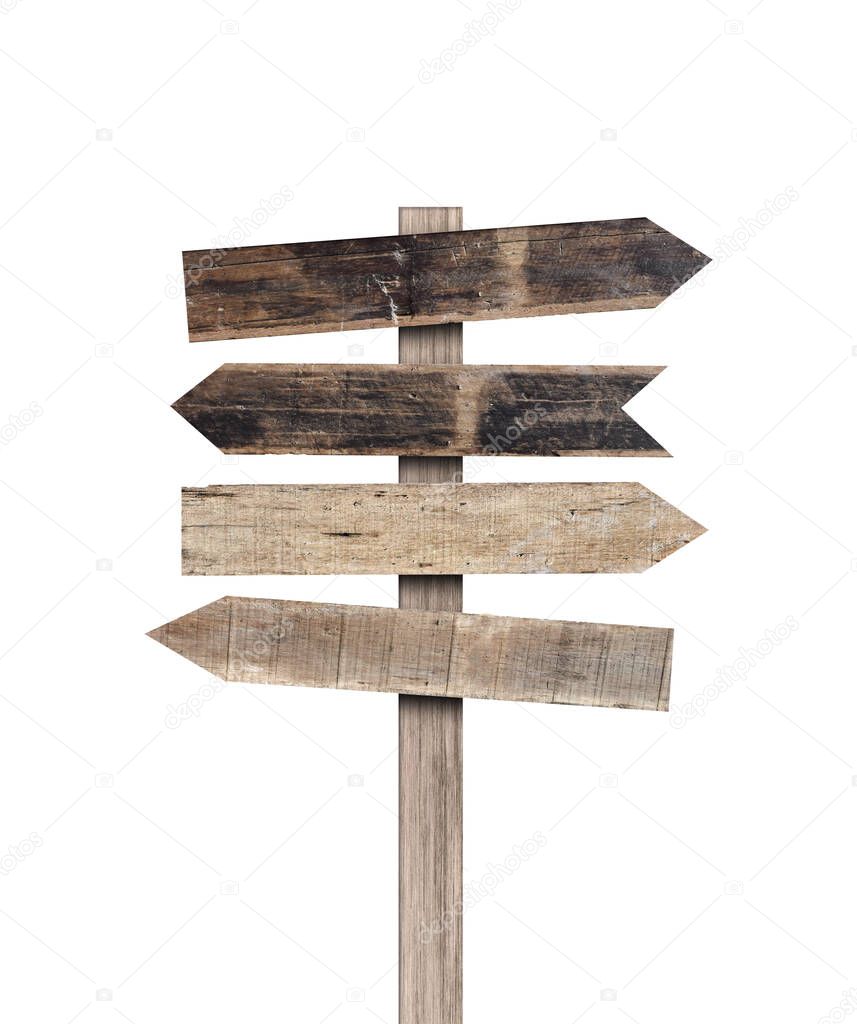 Old various wooden sign isolated on white background. Object with clipping path.