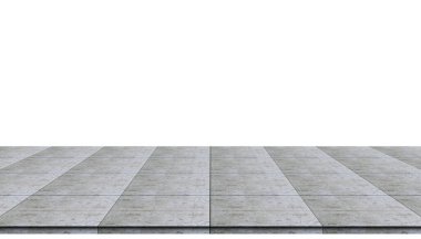 Görüntü veya model ürün için beyaz arkaplanda boş beton döşeme izole edildi.