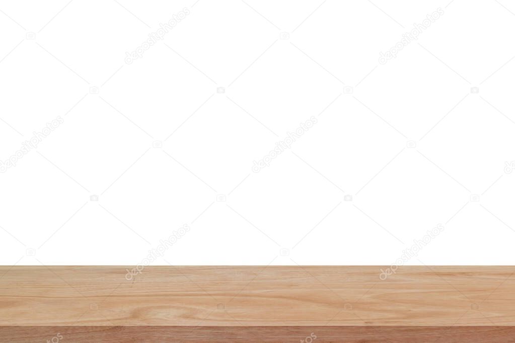 Wood shelf table isolated on white background. Empty wooden for advertising or display product.