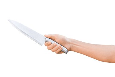 hand holding stainless knife isolated on white background with clipping path. clipart