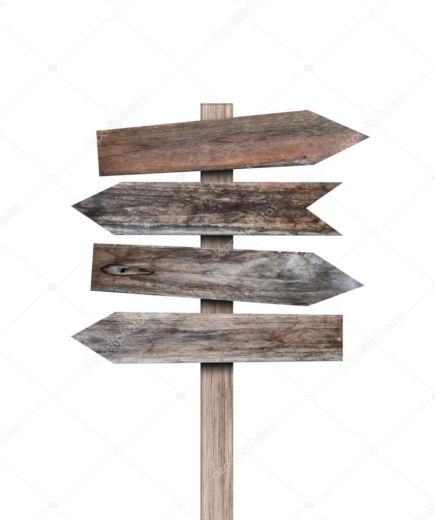 Old various wooden sign isolated on white background. Object with clipping path.