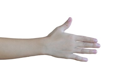 Beyaz arka planda izole edilmiş bir çocuğun el hareketi. Kırpma yolu ile nesne