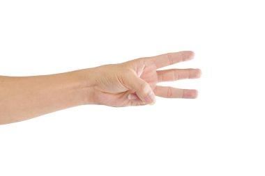 Beyaz arka planda üç parmak görünüyor. Kırpma yolu ile nesne.