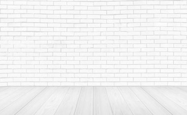 Beyaz ahşap zemin ve tuğla duvar zeminli klasik iç mekan