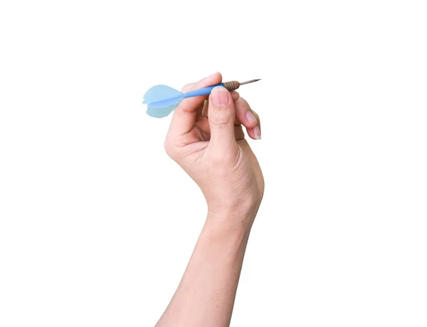 Man Hand Håller Dart Isolerad Vit Bakgrund Med Klippning Väg — Stockfoto