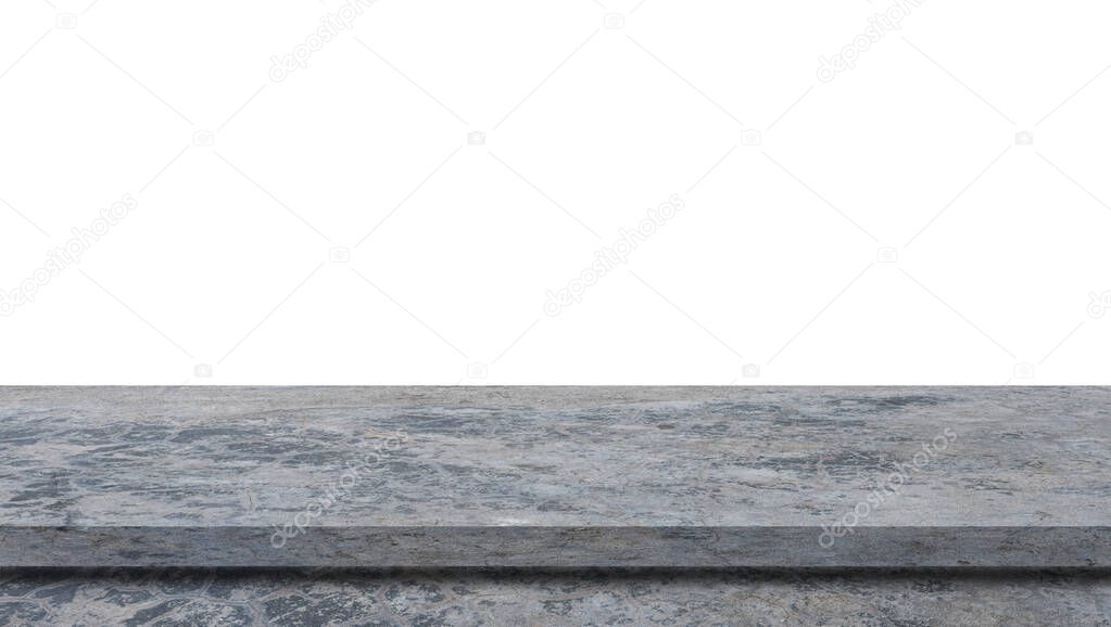 Perspective cement floor or concrete shelf table, isolated on a white background. For interior display products and web page.