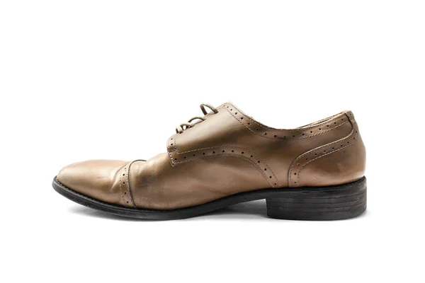 Sapatos Couro Marrom Dos Homens Isolados Fundo Branco — Fotografia de Stock