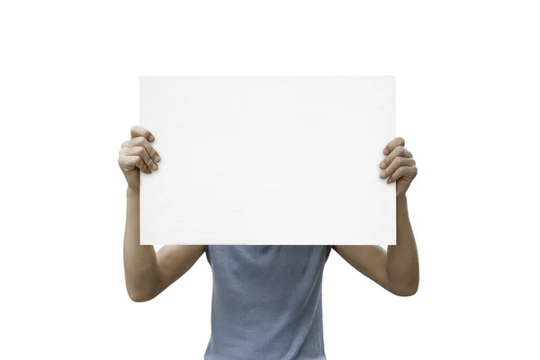 Man Hands Holding Paper Isolated White Background Clipping Path — Stock Photo, Image