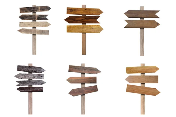 Beyaz arka planda izole edilmiş eski ahşap tabela koleksiyonu. Kırpma yolu ile nesne.