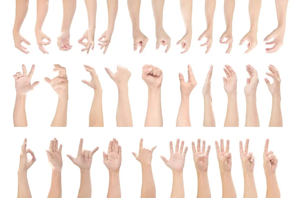 Mehrere Gesten Männlicher Hände Isoliert Auf Weißem Hintergrund Mit Schnittpfad — Stockfoto