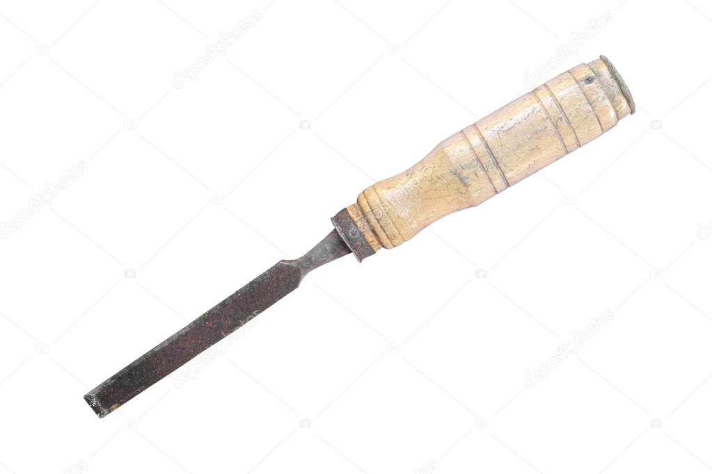 Old rusty chisel isolated on white background, object with clipping path.