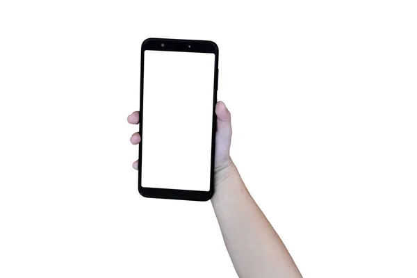 Smartphone Child Hand Isolated White Background Clipping Path — Stock Photo, Image