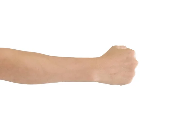 Χέρι Γροθιά Χειρονομία Πίσω Πλευρά Απομονώνονται Λευκό Φόντο Αντικείμενο Διαδρομή — Φωτογραφία Αρχείου