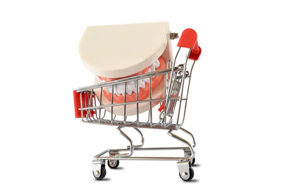 Teeth Dental Shopping Cart Isolated White Background Object Clipping Path — Stock Photo, Image