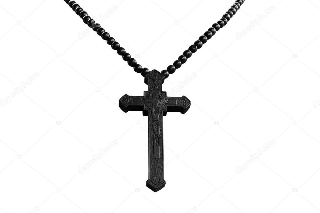 Necklace christian cross isolated on a white background. Object with clipping path.