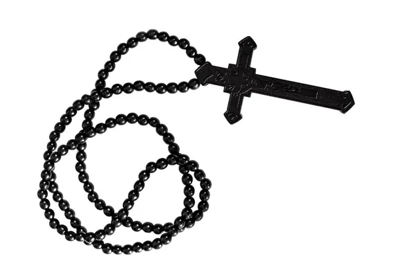 Чорне Християнське Намисто Хреста Ізольоване Білому Тлі — стокове фото
