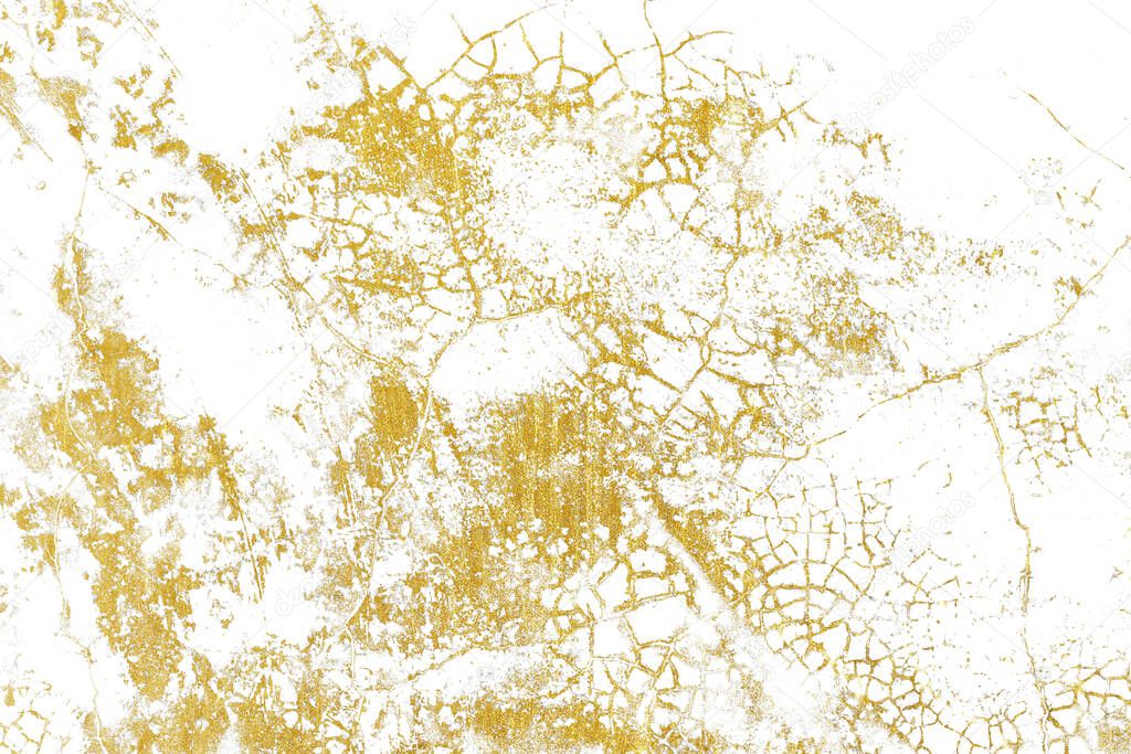 Gold splashes Texture. Brush stroke design element. Grunge golden background pattern of cracks, scuffs, chips, stains, ink spots, lines