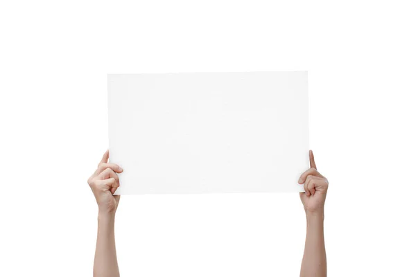 Hands Holding Paper Isolated White Background Clipping Path — Stock Photo, Image