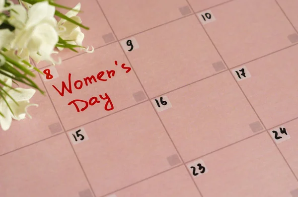 Inscription Happy Women Day Pink Calendar — 스톡 사진