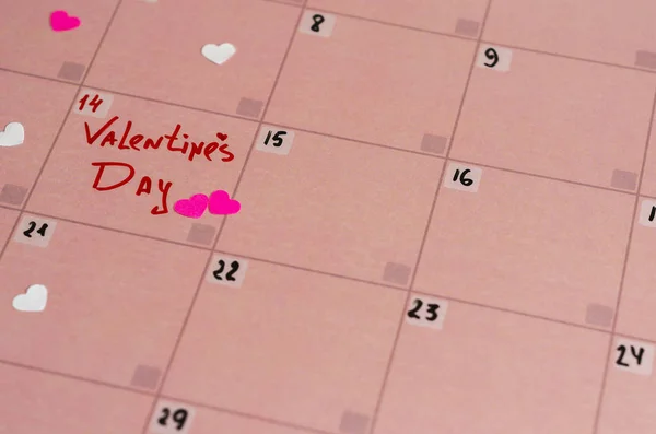 Napis Szczęśliwych Walentynek Różowym Kalendarzu — Zdjęcie stockowe