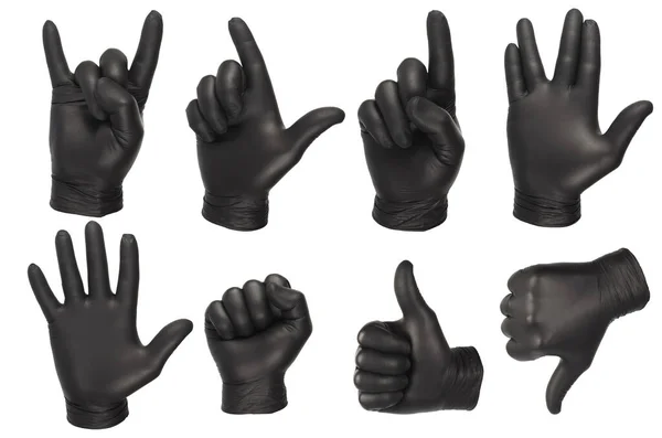 各种戴黑色手套的手势 图库照片